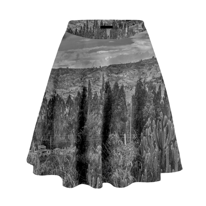 Black and White Landscape Scene High Waist Skirt