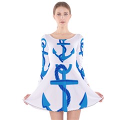 Blue Anchor Long Sleeve Velvet Skater Dress by TRENDYcouture