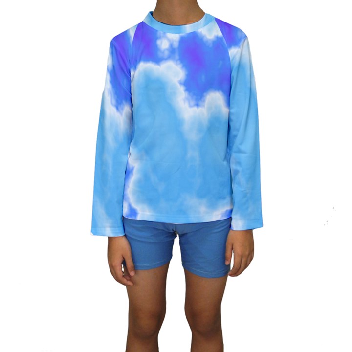 Powder Blue And Indigo Sky Pillow Kid s Long Sleeve Swimwear