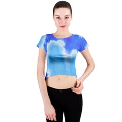 Powder Blue And Indigo Sky Pillow Crew Neck Crop Top by TRENDYcouture
