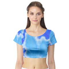 Powder Blue And Indigo Sky Pillow Short Sleeve Crop Top (tight Fit) by TRENDYcouture
