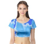 Powder Blue And Indigo Sky Pillow Short Sleeve Crop Top (Tight Fit)