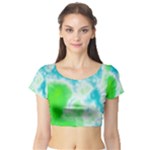 Turquoise And Green Clouds Short Sleeve Crop Top (Tight Fit)