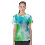 Turquoise And Green Clouds Women s Sport Mesh Tee