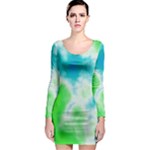 Turquoise And Green Clouds Long Sleeve Bodycon Dress