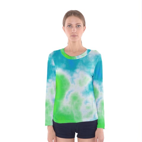 Turquoise And Green Clouds Women s Long Sleeve Tee by TRENDYcouture