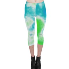 Turquoise And Green Clouds Capri Leggings  by TRENDYcouture