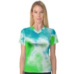 Turquoise And Green Clouds Women s V-Neck Sport Mesh Tee