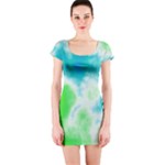 Turquoise And Green Clouds Short Sleeve Bodycon Dress