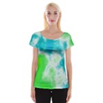 Turquoise And Green Clouds Women s Cap Sleeve Top