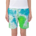 Turquoise And Green Clouds Women s Basketball Shorts