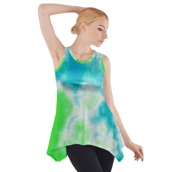 Turquoise And Green Clouds Side Drop Tank Tunic