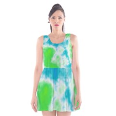 Turquoise And Green Clouds Scoop Neck Skater Dress by TRENDYcouture