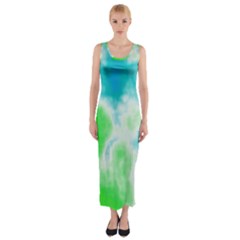 Turquoise And Green Clouds Fitted Maxi Dress