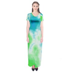 Turquoise And Green Clouds Short Sleeve Maxi Dress by TRENDYcouture