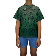 Green Ombre Feather Pattern, Black, Kid s Short Sleeve Swimwear by Zandiepants