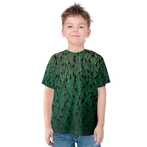 Green Ombre Feather Pattern, Black, Kid s Cotton Tee by Zandiepants