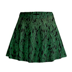 Green Ombre Feather Pattern, Black, Mini Flare Skirt by Zandiepants