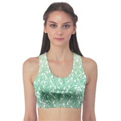 Green Ombre Feather Pattern, White, Sports Bra by Zandiepants