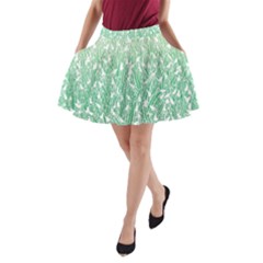 Green Ombre Feather Pattern, White, A-line Pocket Skirt by Zandiepants