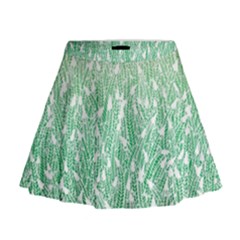 Green Ombre Feather Pattern, White, Mini Flare Skirt by Zandiepants
