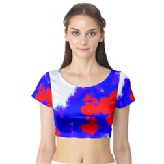 Red White And Blue Sky Short Sleeve Crop Top (tight Fit) by TRENDYcouture