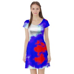 Red White And Blue Sky Short Sleeve Skater Dress by TRENDYcouture