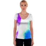 Pink White And Blue Sky Women s V-Neck Cap Sleeve Top