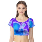 Purple And Blue Clouds Short Sleeve Crop Top (Tight Fit)