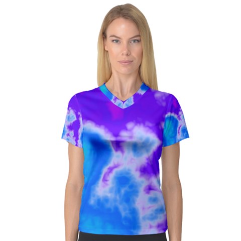 Purple And Blue Clouds Women s V-neck Sport Mesh Tee by TRENDYcouture
