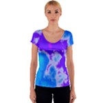 Purple And Blue Clouds Women s V-Neck Cap Sleeve Top