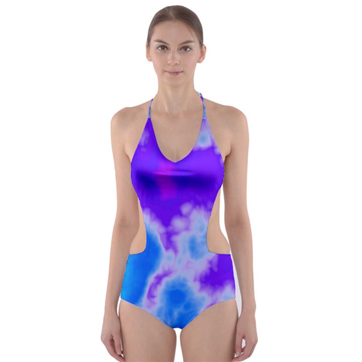 Purple And Blue Clouds Cut-Out One Piece Swimsuit