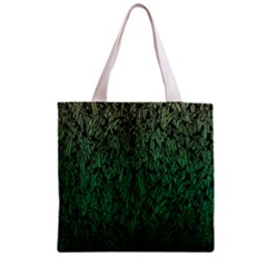 Green Ombre Feather Pattern, Black, Zipper Grocery Tote Bag by Zandiepants
