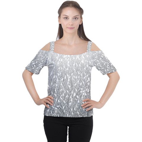 Grey Ombre Feather Pattern, White, Women s Cutout Shoulder Tee by Zandiepants