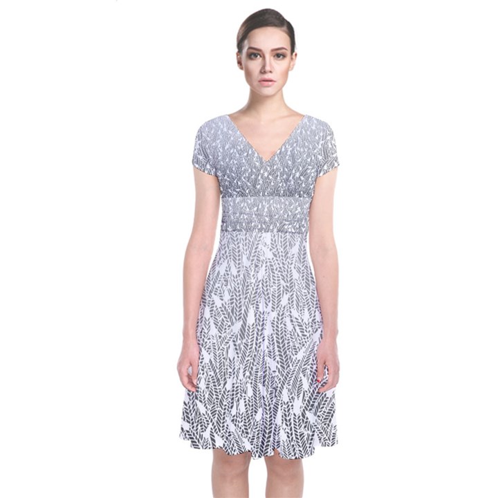 Grey Ombre Feather Pattern, White, Wrap Dress