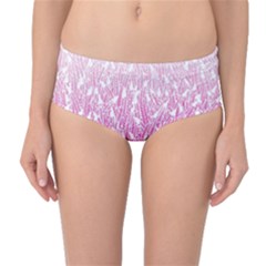 Pink Ombre Feather Pattern, White, Mid-waist Bikini Bottoms by Zandiepants