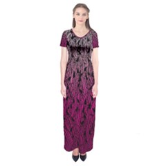 Pink Ombre Feather Pattern, Black, Short Sleeve Maxi Dress