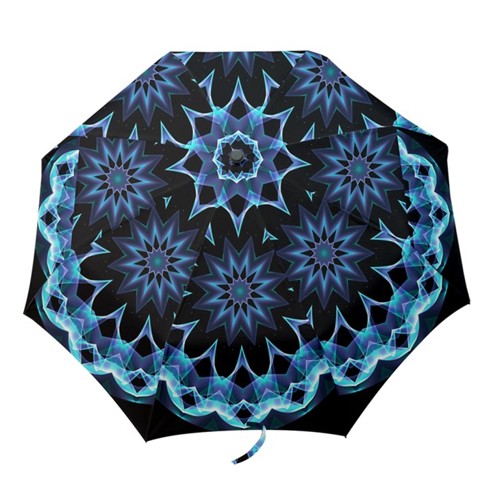 Crystal Star, Abstract Glowing Blue Mandala Folding Umbrellas