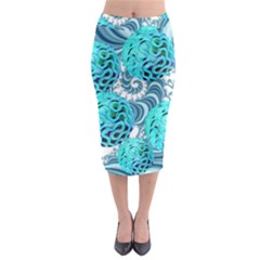 Teal Sea Forest, Abstract Underwater Ocean Midi Pencil Skirt by DianeClancy