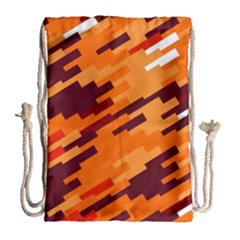 Brown Orange Shapes                                                    Large Drawstring Bag by LalyLauraFLM