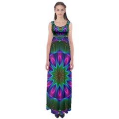 Star Of Leaves, Abstract Magenta Green Forest Empire Waist Maxi Dress by DianeClancy