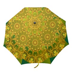 Yellow Green Abstract Wheel Of Fire Folding Umbrellas