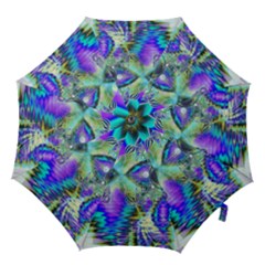 Abstract Peacock Celebration, Golden Violet Teal Hook Handle Umbrellas (medium) by DianeClancy