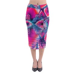 Cosmic Heart Of Fire, Abstract Crystal Palace Midi Pencil Skirt by DianeClancy