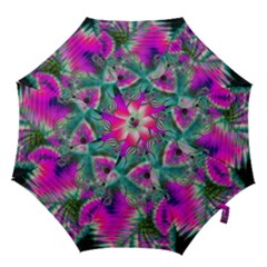 Crystal Flower Garden, Abstract Teal Violet Hook Handle Umbrellas (small) by DianeClancy