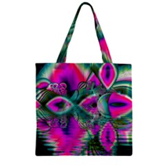 Crystal Flower Garden, Abstract Teal Violet Zipper Grocery Tote Bag by DianeClancy