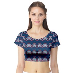 Hearts Pattern                                                      Short Sleeve Crop Top