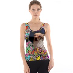 Chi Chi In Butterflies, Chihuahua Dog In Cute Hat Tank Top by DianeClancy