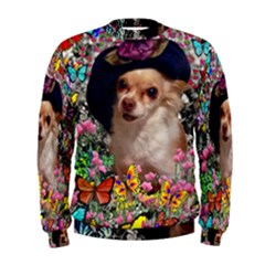 Chi Chi In Butterflies, Chihuahua Dog In Cute Hat Men s Sweatshirt by DianeClancy