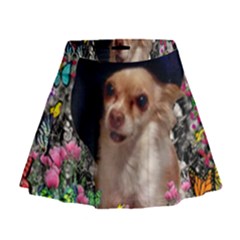 Chi Chi In Butterflies, Chihuahua Dog In Cute Hat Mini Flare Skirt by DianeClancy